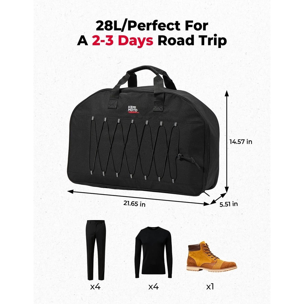 Kemimoto Motorcycle Saddlebag Liner 28L Travel Duffel Bag Blk Road Trip Luggage